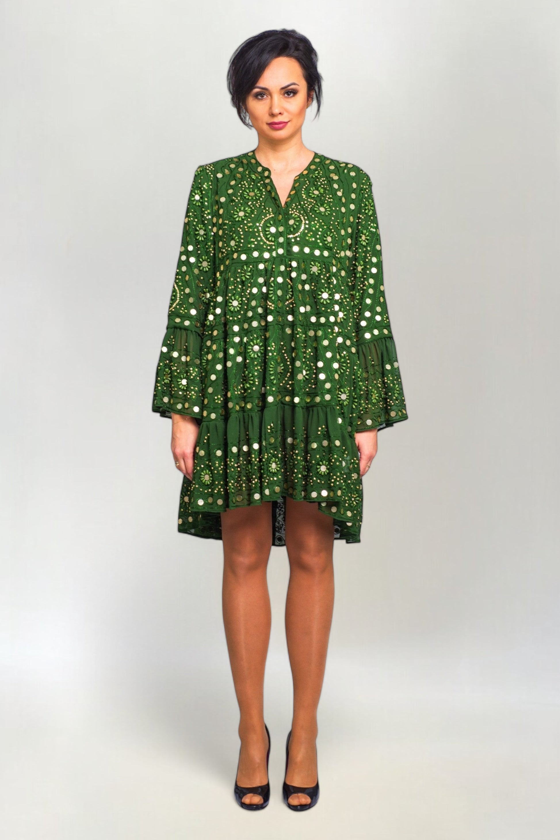 Sukienka Hand Made z Koralikami i Cekinami Annu Short Zielona