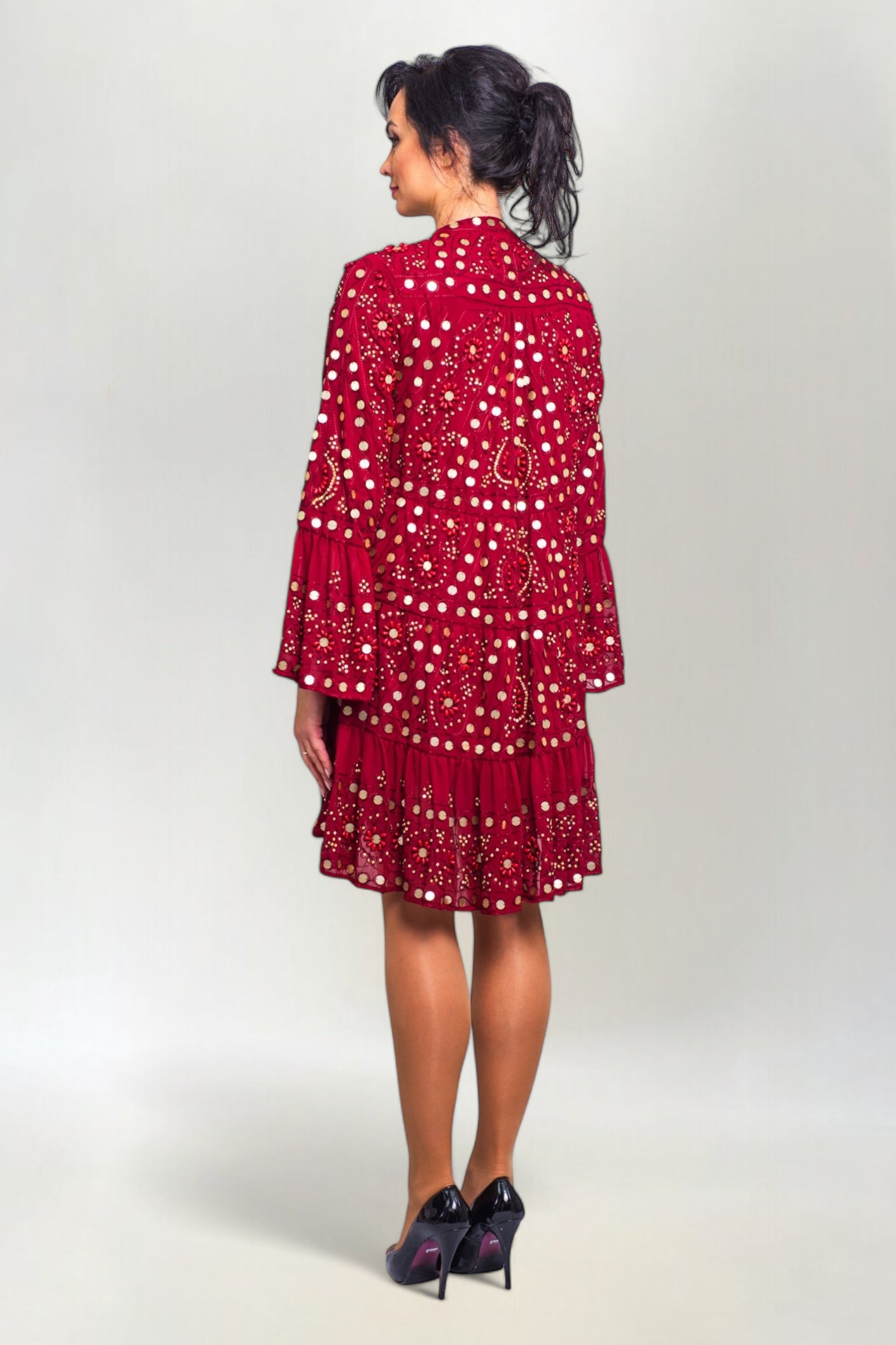 Sukienka Hand Made z Koralikami i Cekinami Annu Short Bordowa