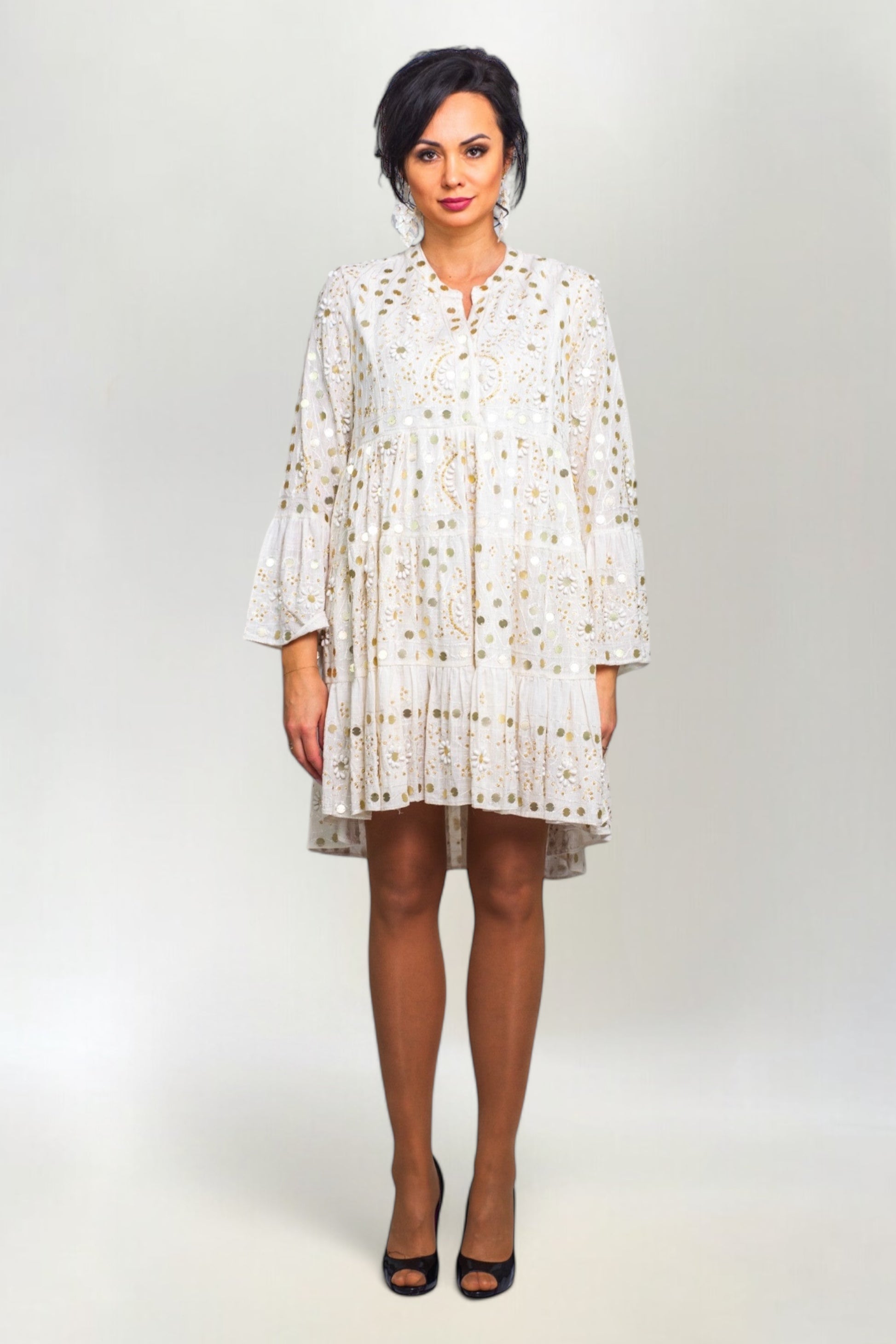 Sukienka Hand Made z Koralikami i Cekinami Nuria Short Biała