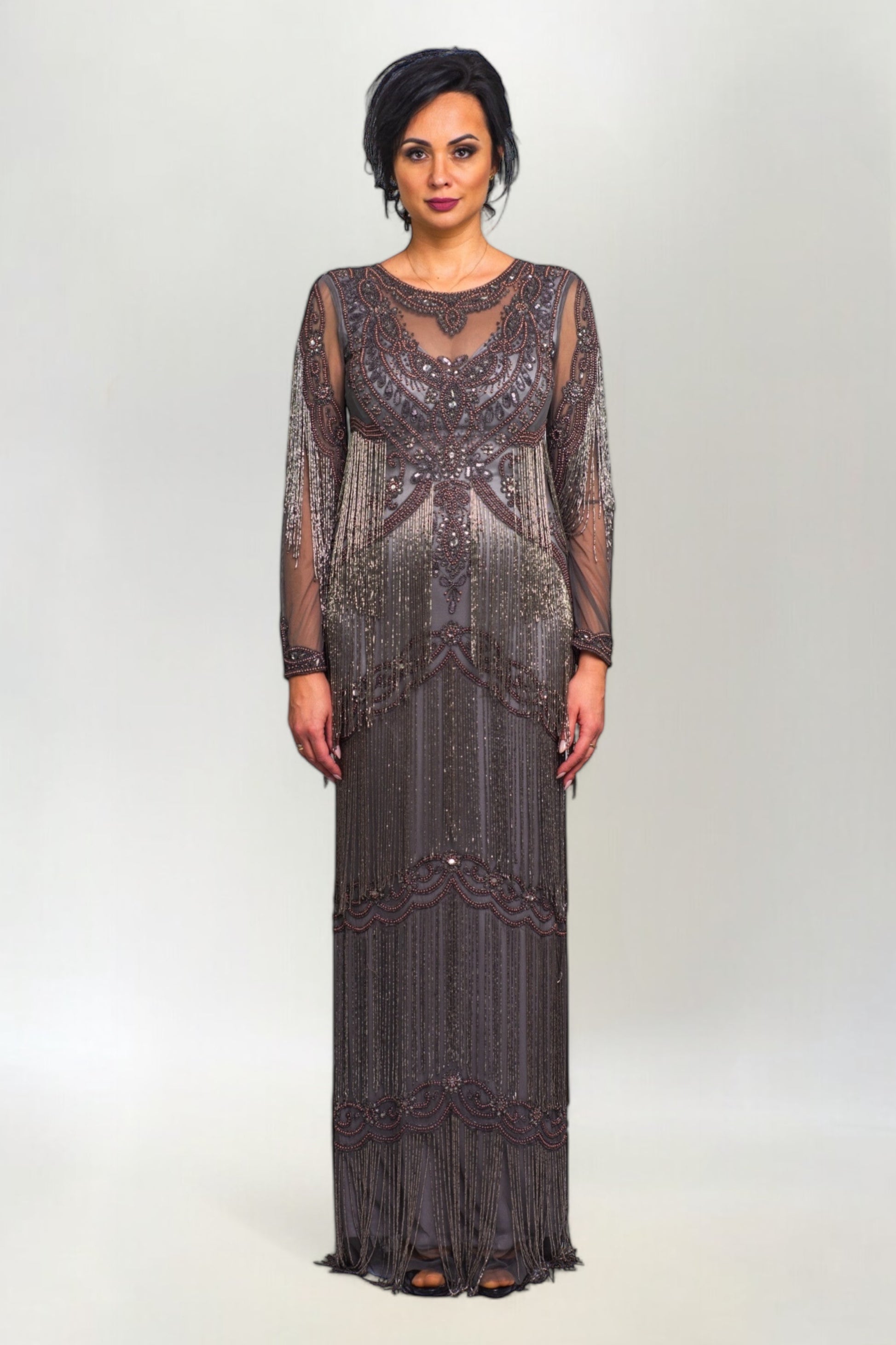 Suknia Wieczorowa Hand Made Bogato Zdobiona Koralikami