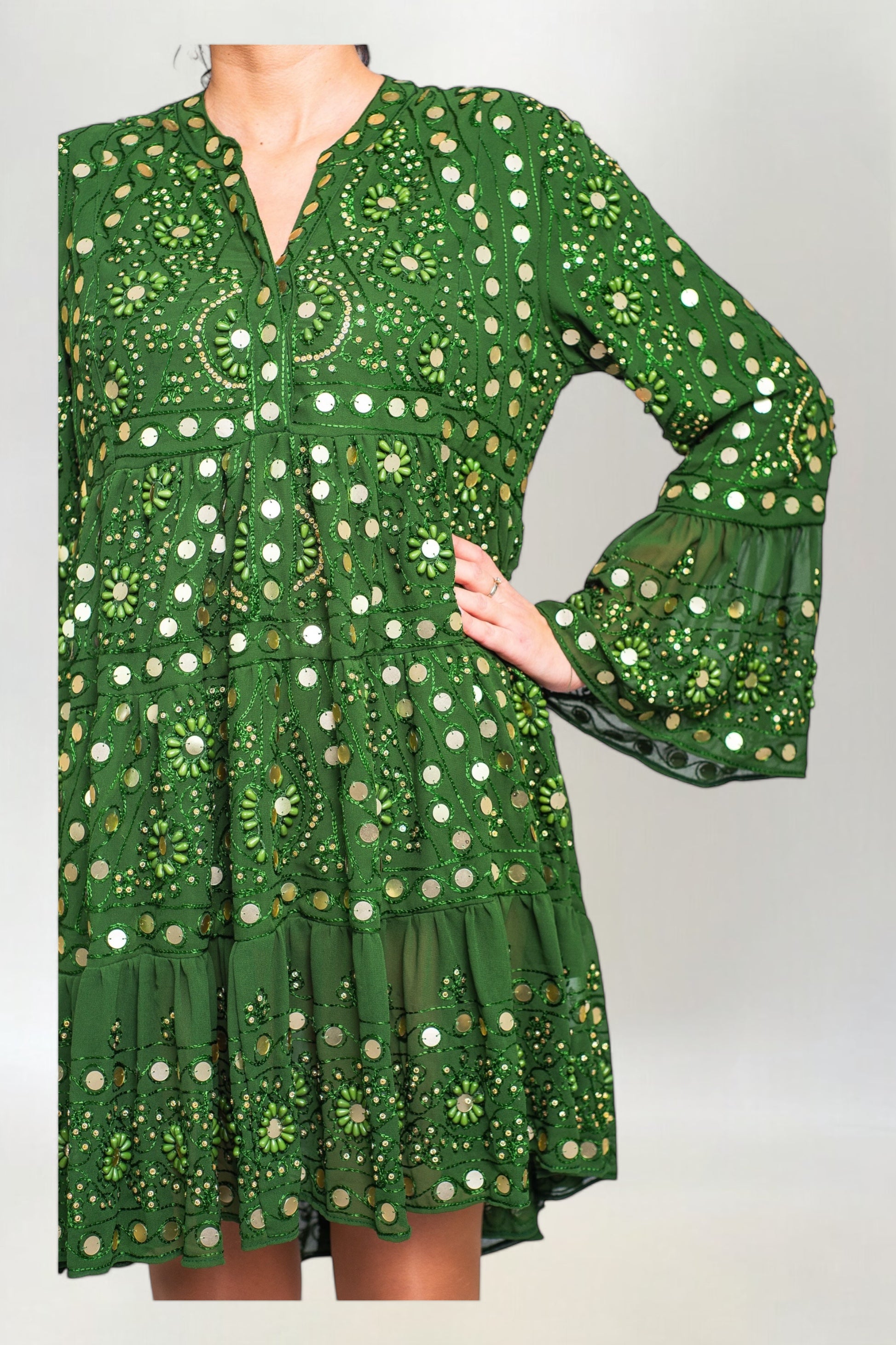 Sukienka Hand Made z Koralikami i Cekinami Annu Short Zielona