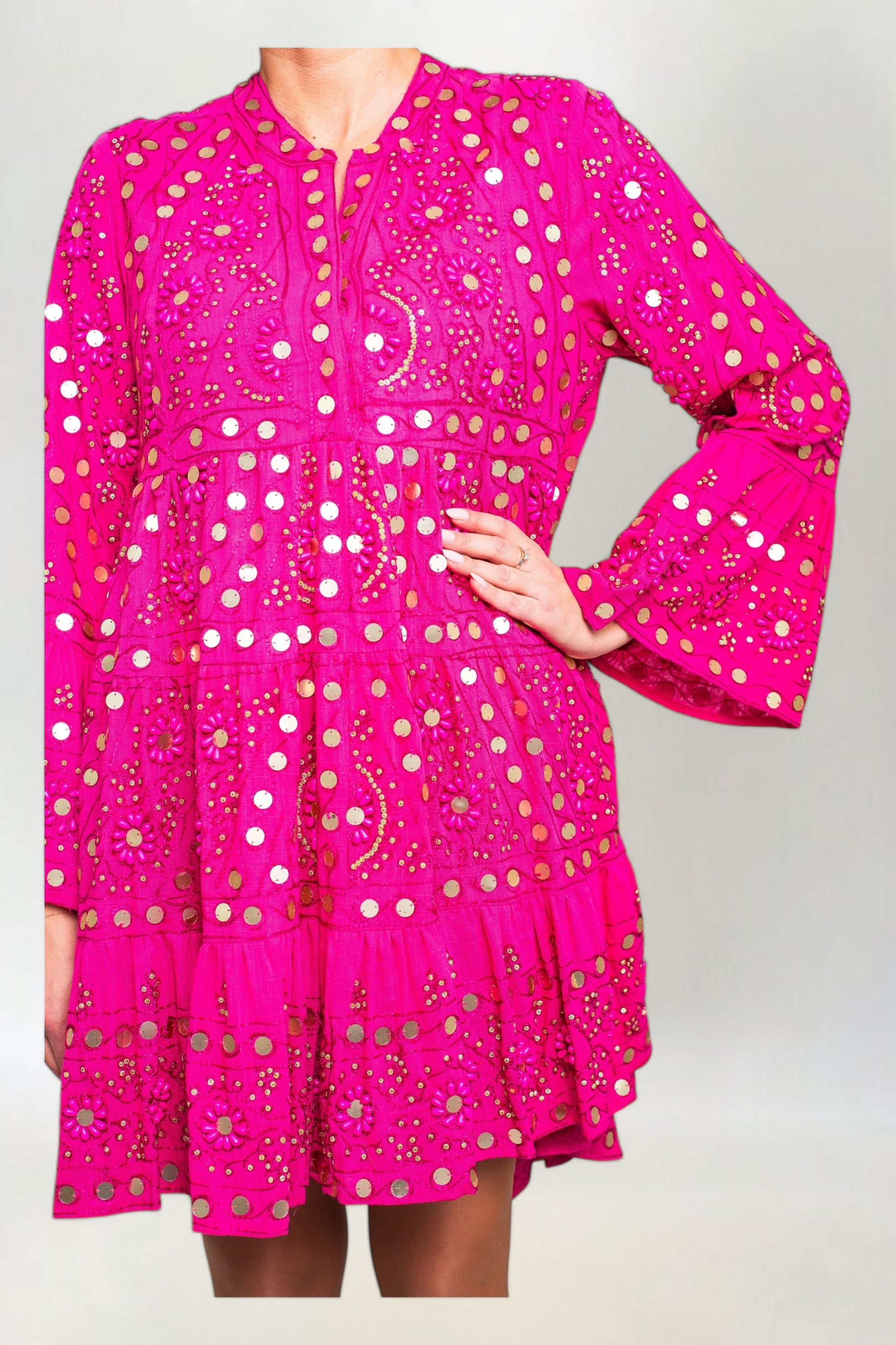 Sukienka Hand Made z Koralikami i Cekinami Nuria Short Różowa