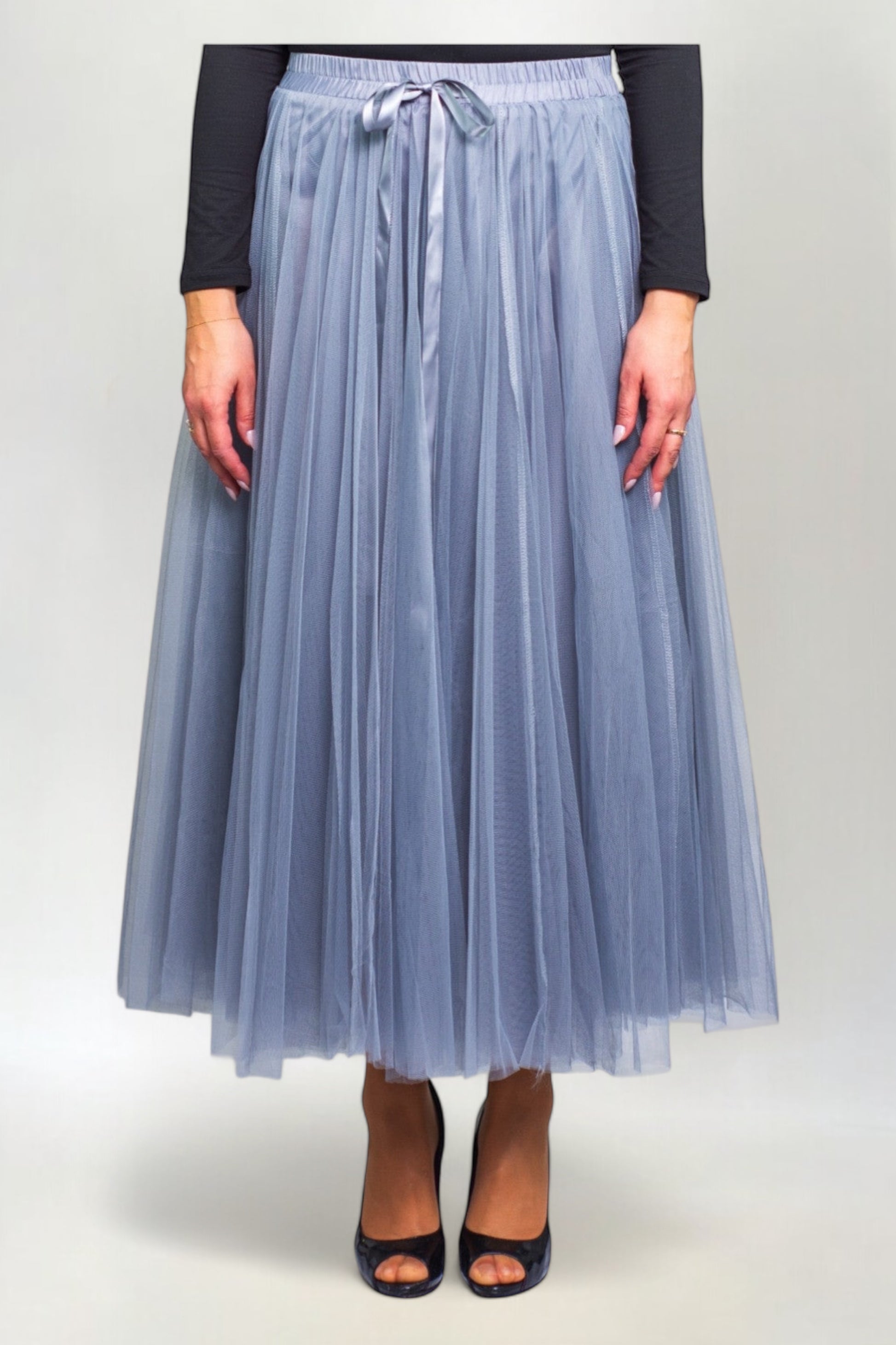 Spódnica Tiulowa Prosta Maxi Szary