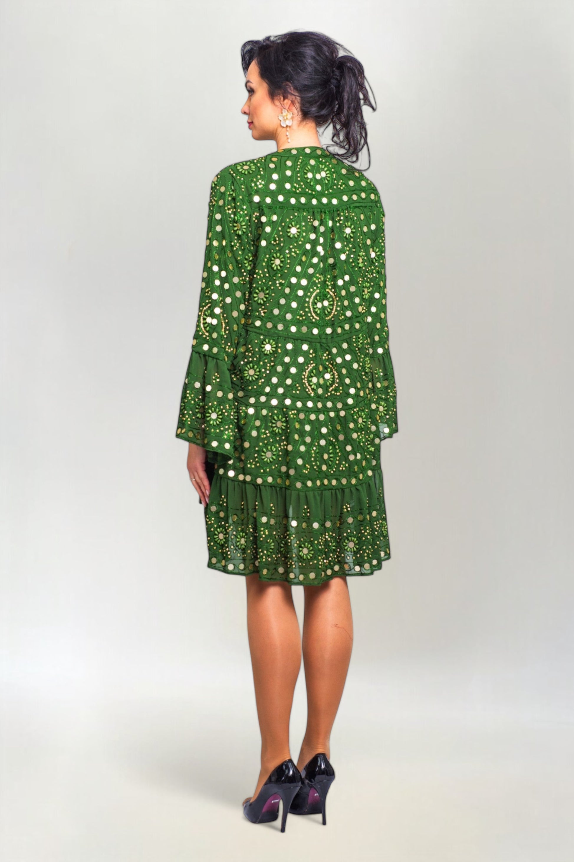 Sukienka Hand Made z Koralikami i Cekinami Annu Short Zielona