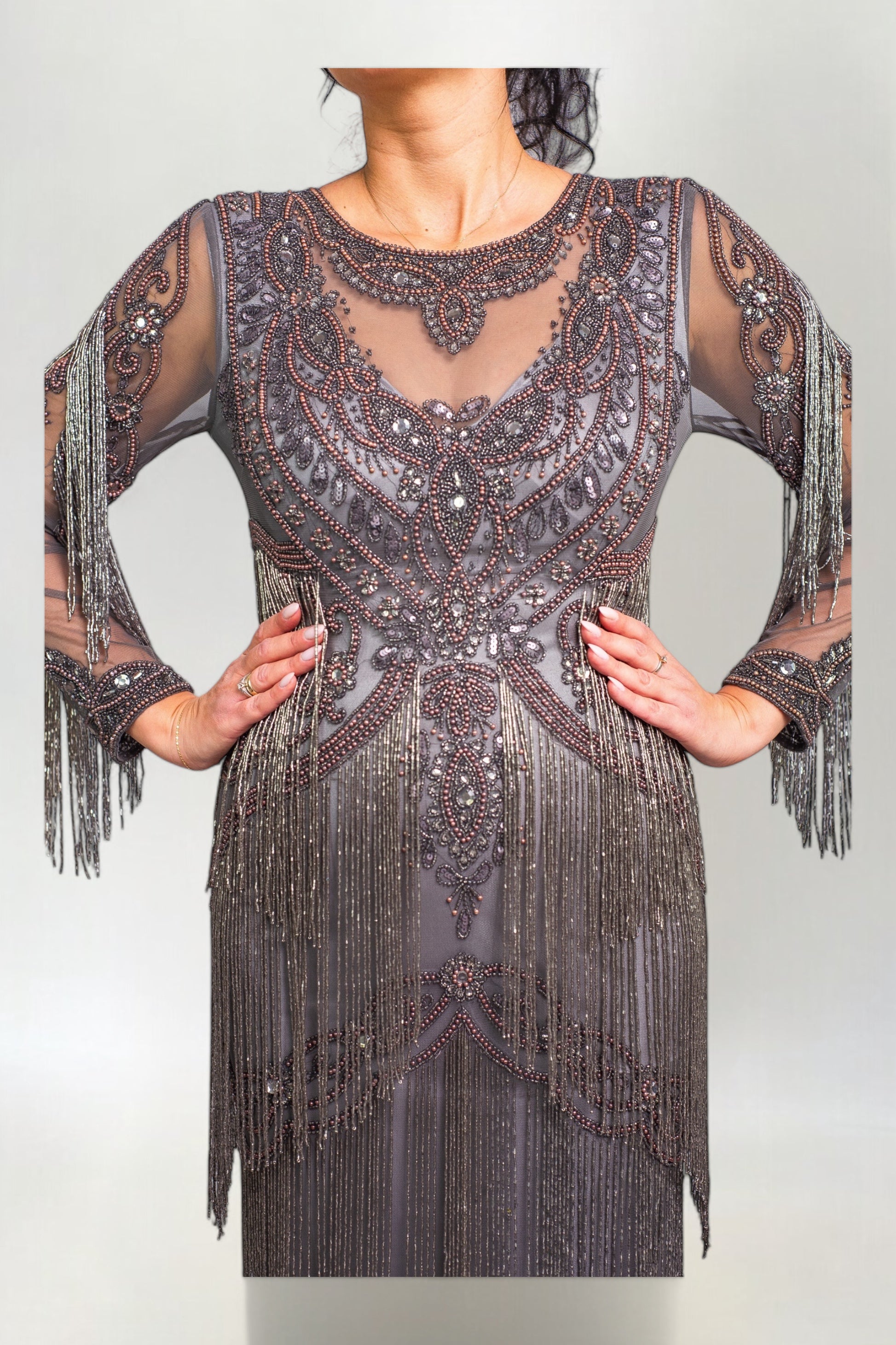 Suknia Wieczorowa Hand Made Bogato Zdobiona Koralikami