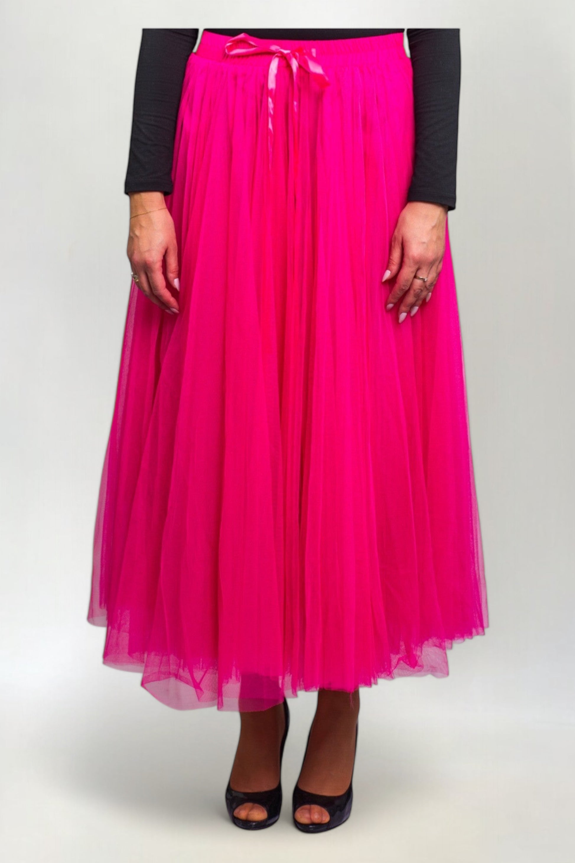 Spódnica Tiulowa Prosta Maxi Fuksja