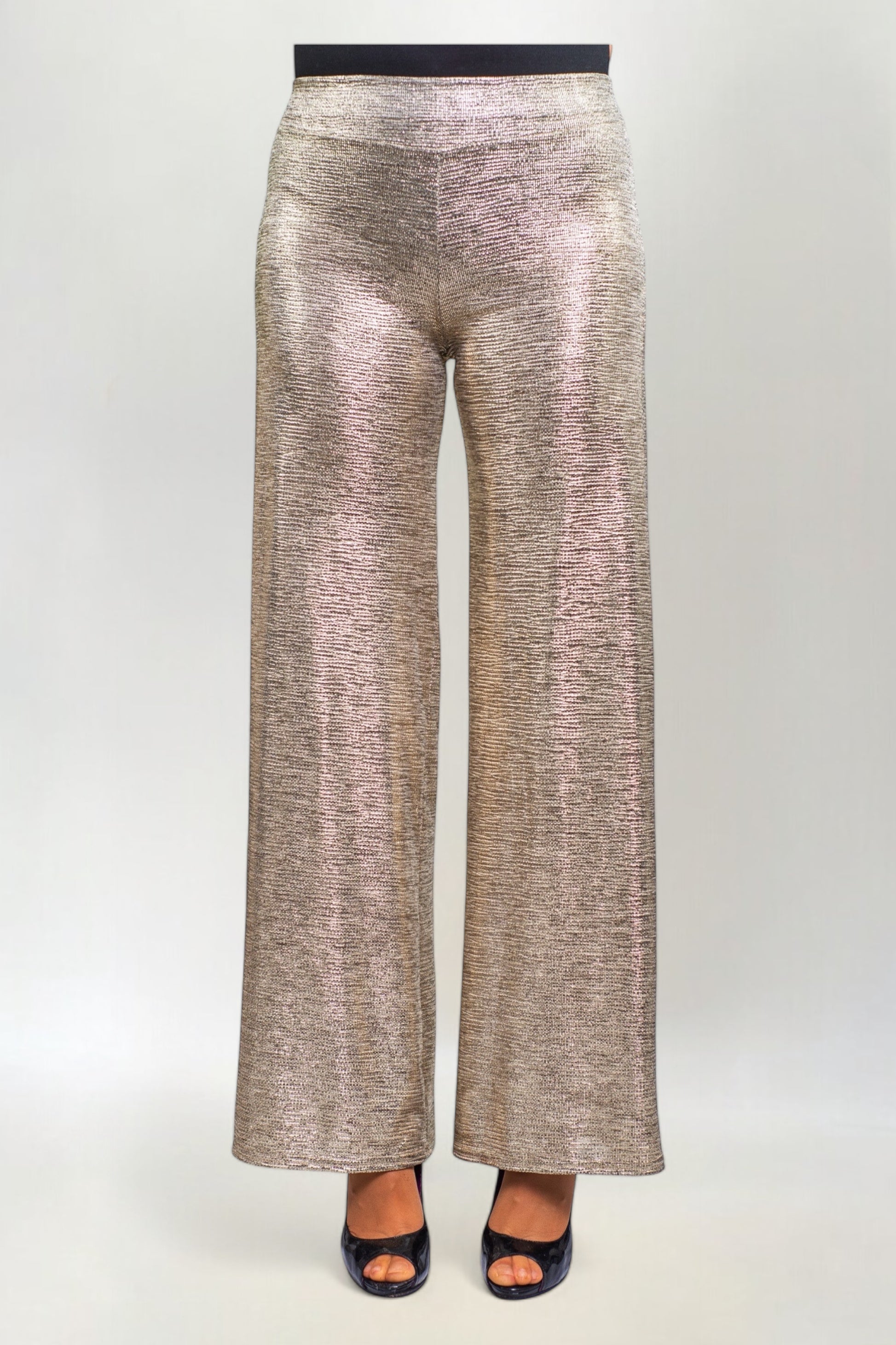 Proste Spodnie Metalizowane w Stylu Disco Złote