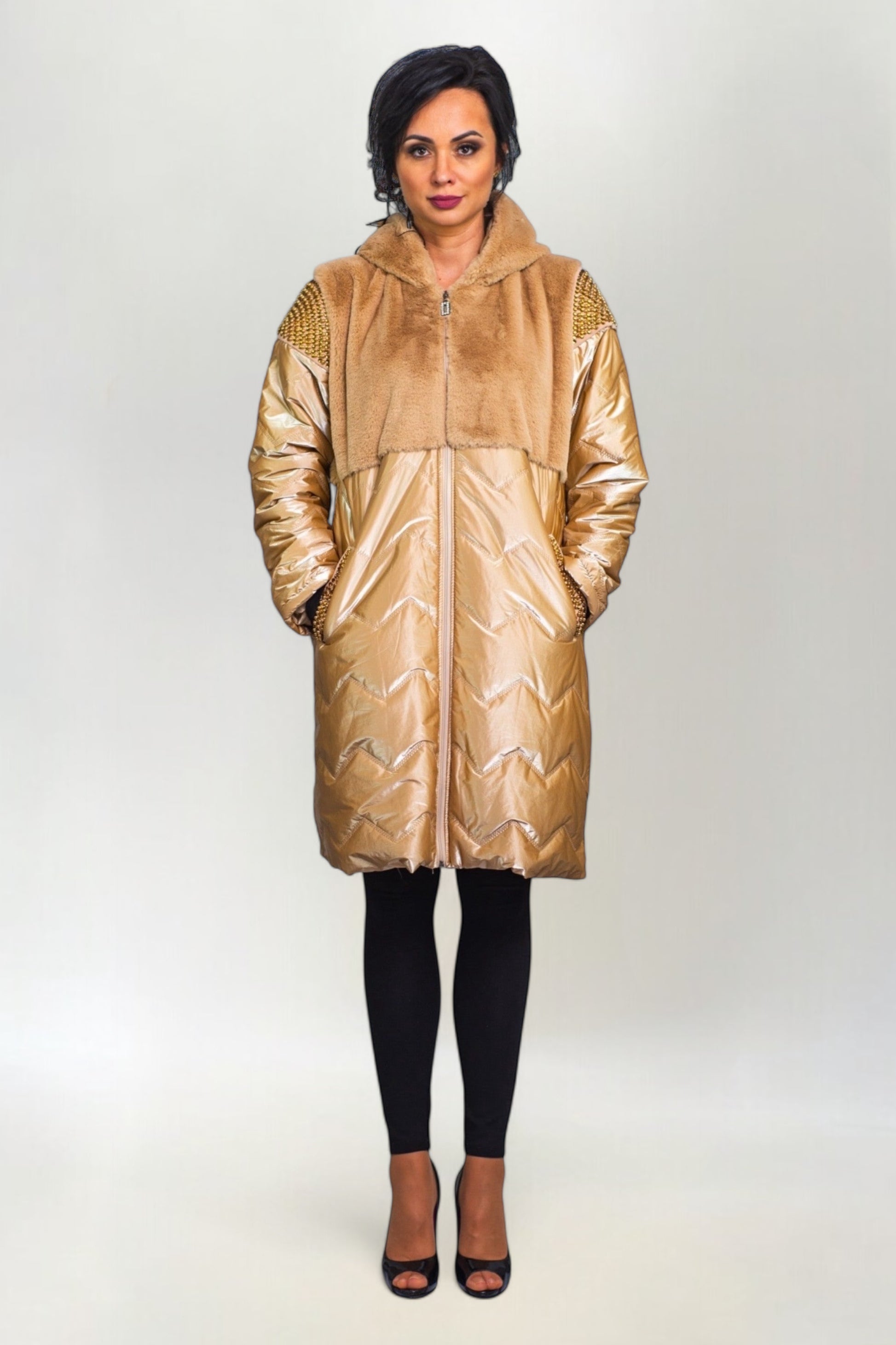 Parka z Futerkiem Złota