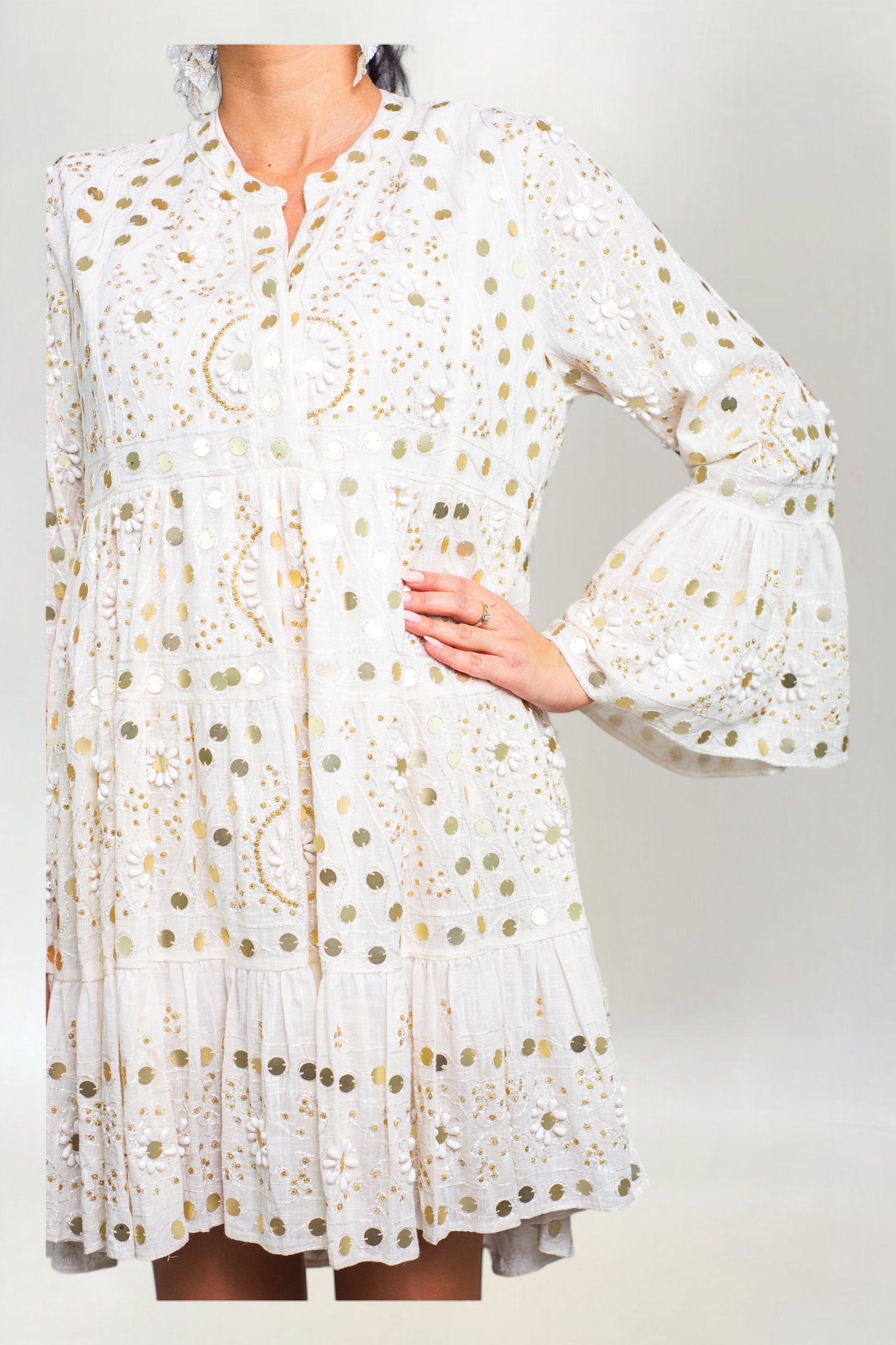 Sukienka Hand Made z Koralikami i Cekinami Nuria Short Biała