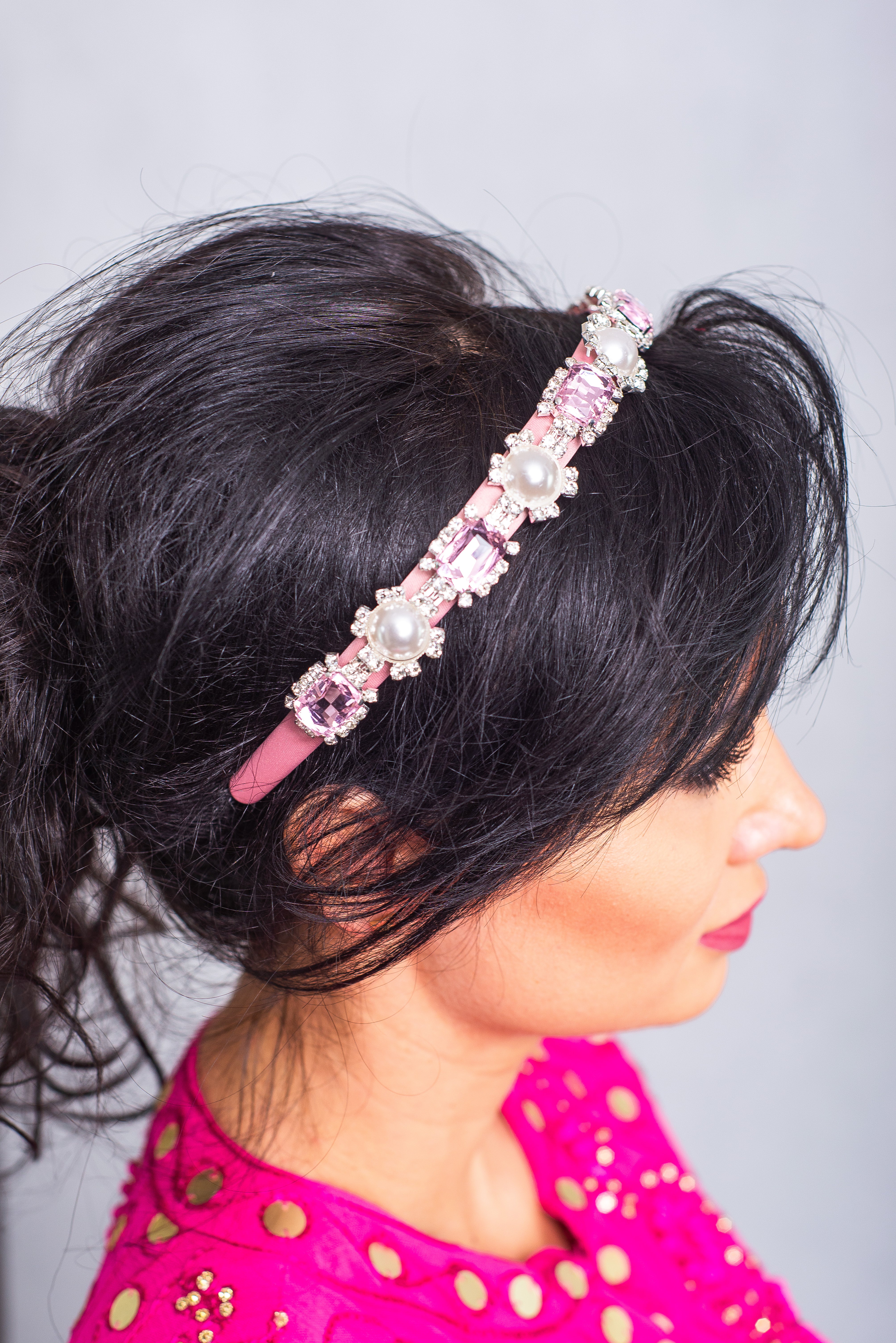 Opaska do Włosów z Kryształkami Różowa