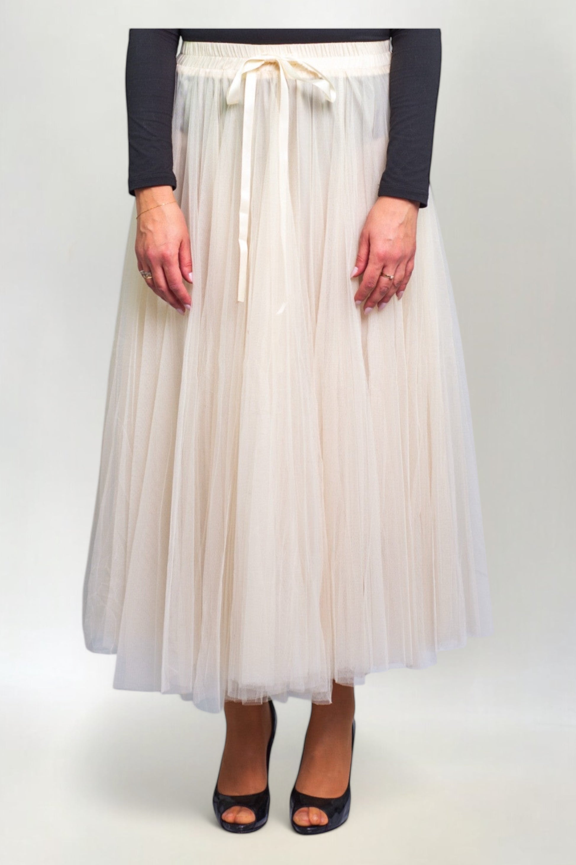Spódnica Tiulowa Prosta Maxi Ecru