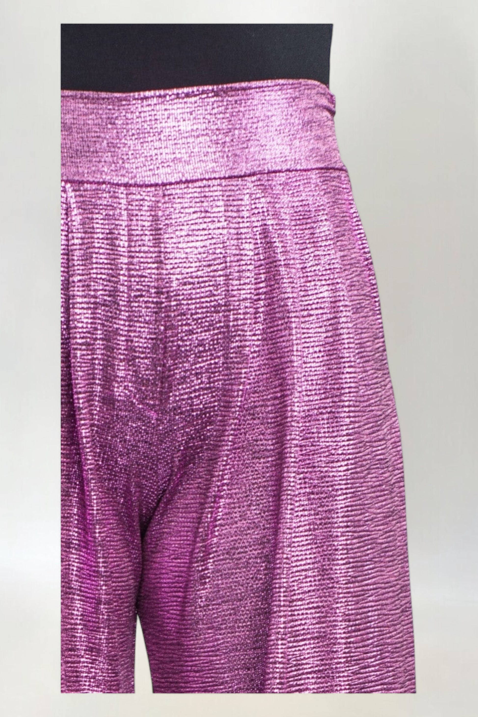 Spodnie Metalizowane Proste w Stylu Disco Różowe