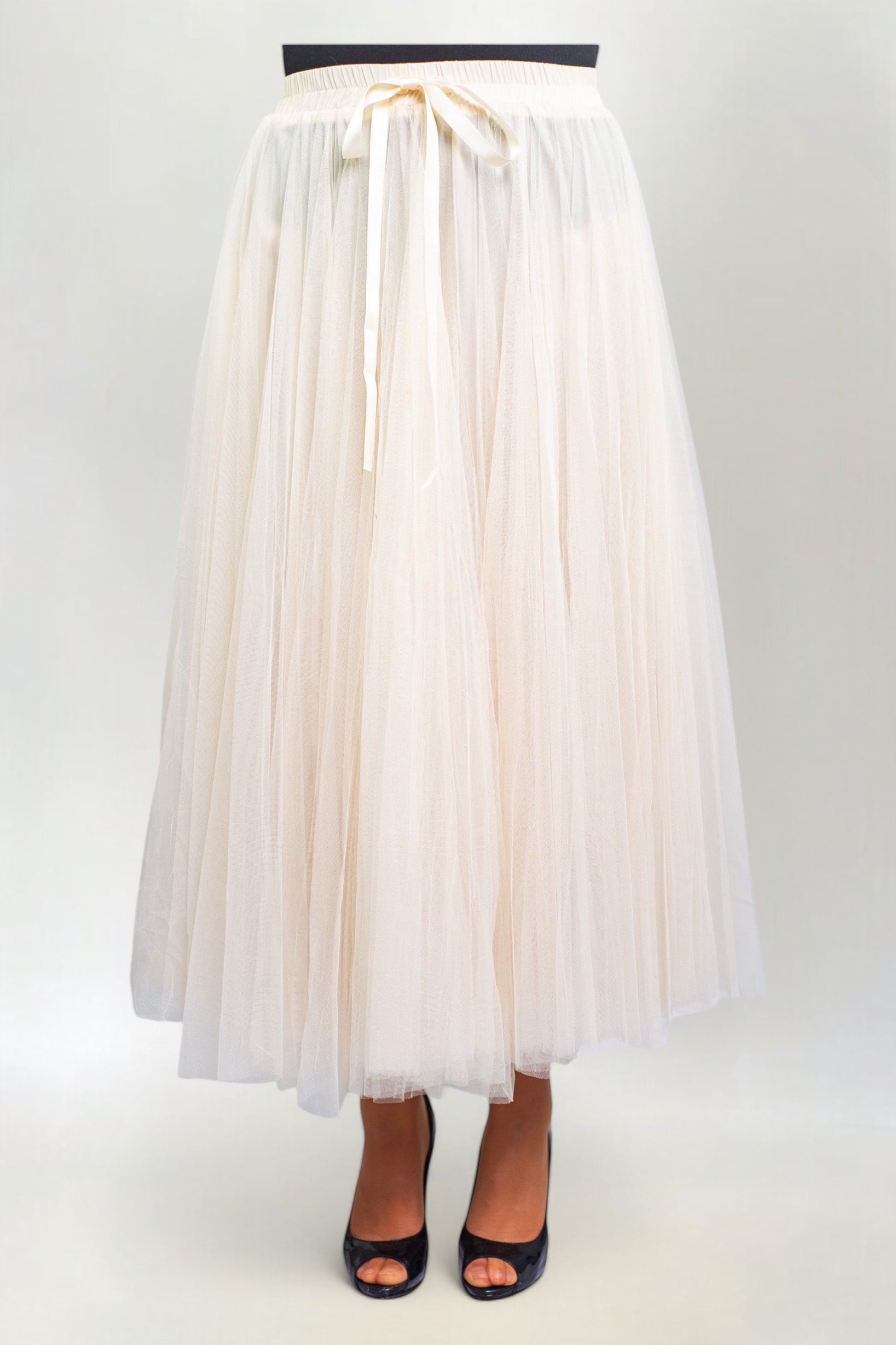 Spódnica Tiulowa Prosta Maxi Ecru