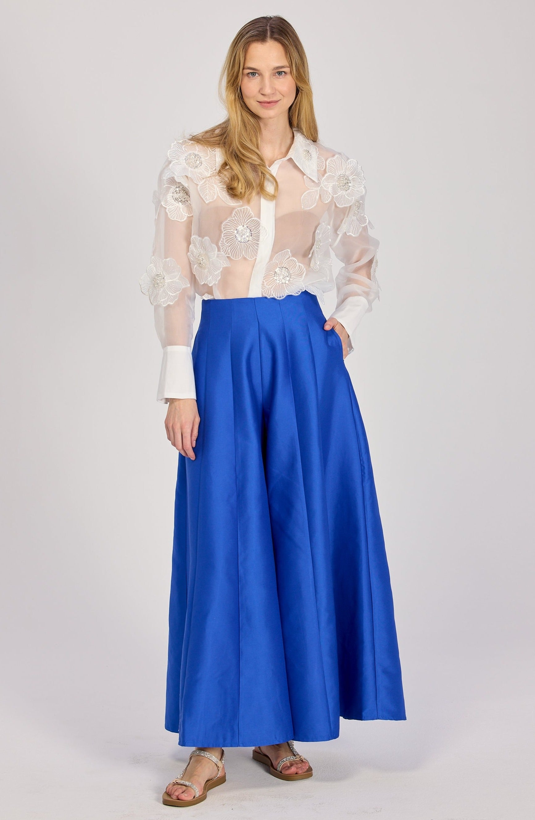 Proste Spodnie z Szerokimi Nogawkami Nebieskie