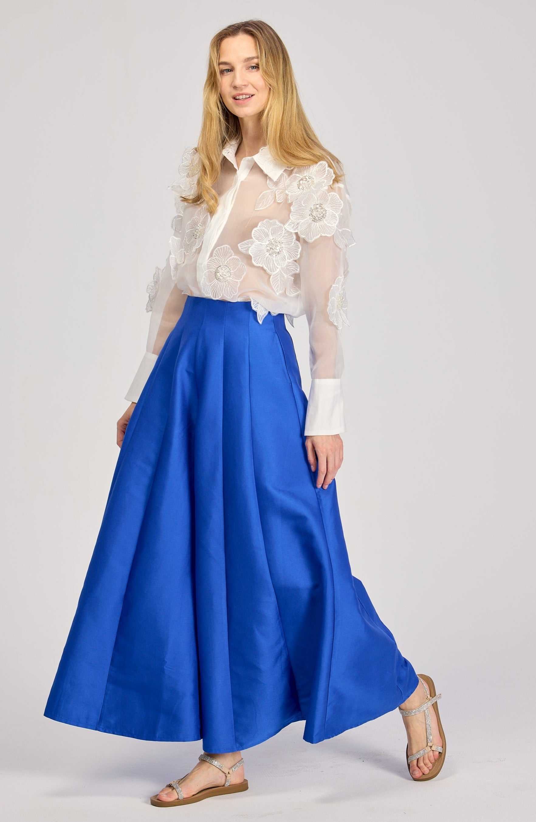 Proste Spodnie z Szerokimi Nogawkami Nebieskie