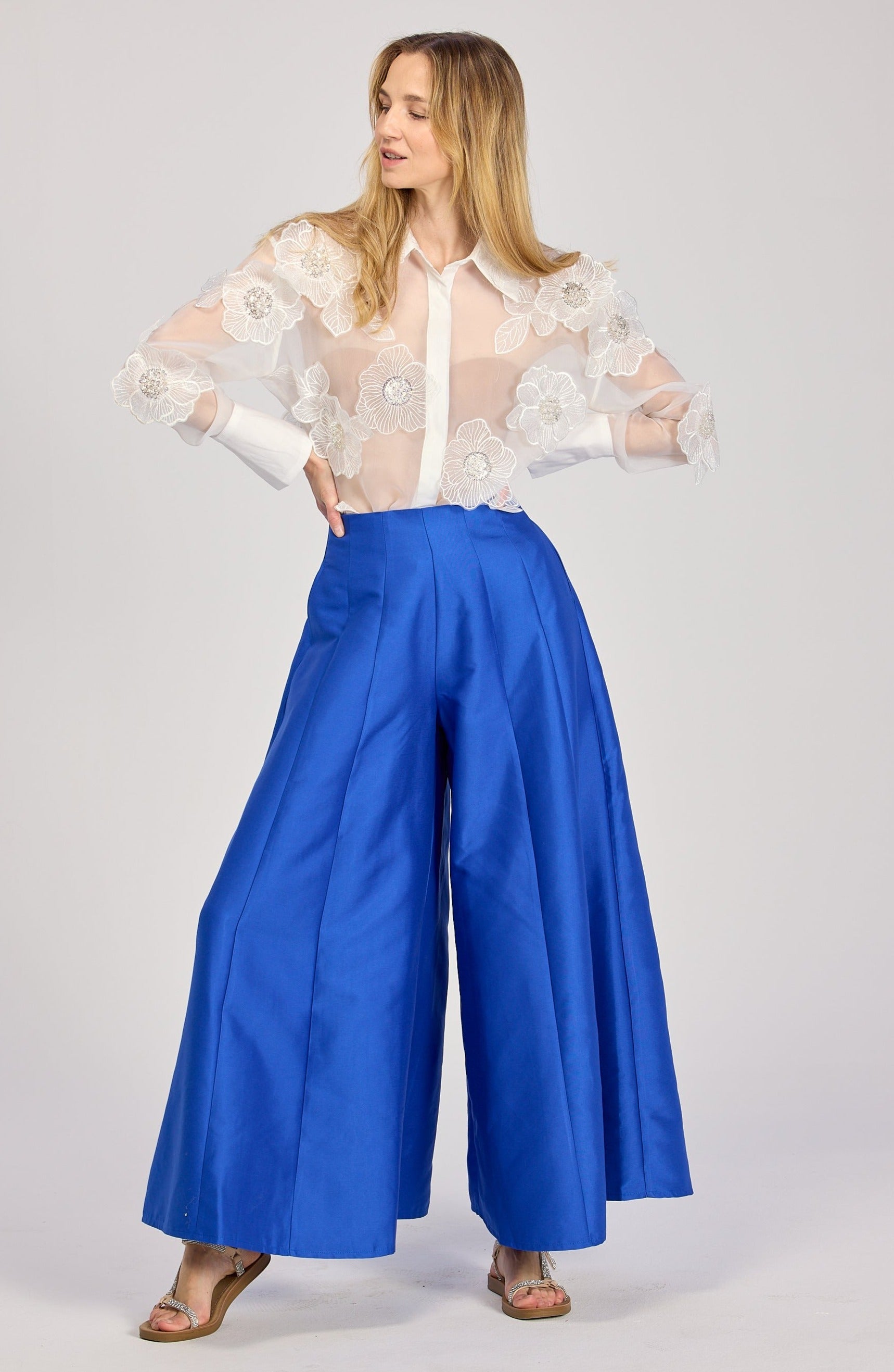 Proste Spodnie z Szerokimi Nogawkami Nebieskie