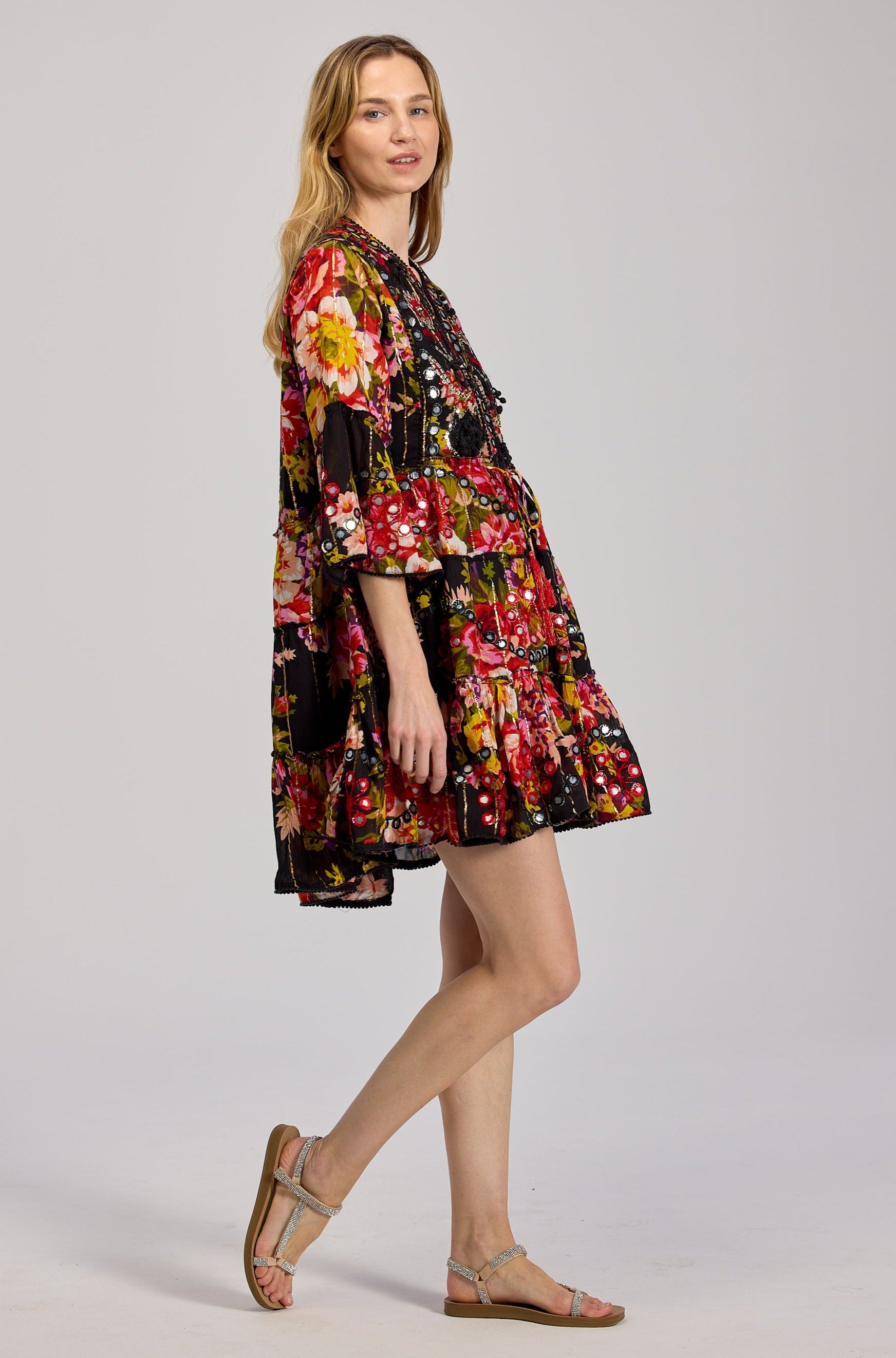 Sukienka Boho Hand Made Zdobiona Cekinami Czarna