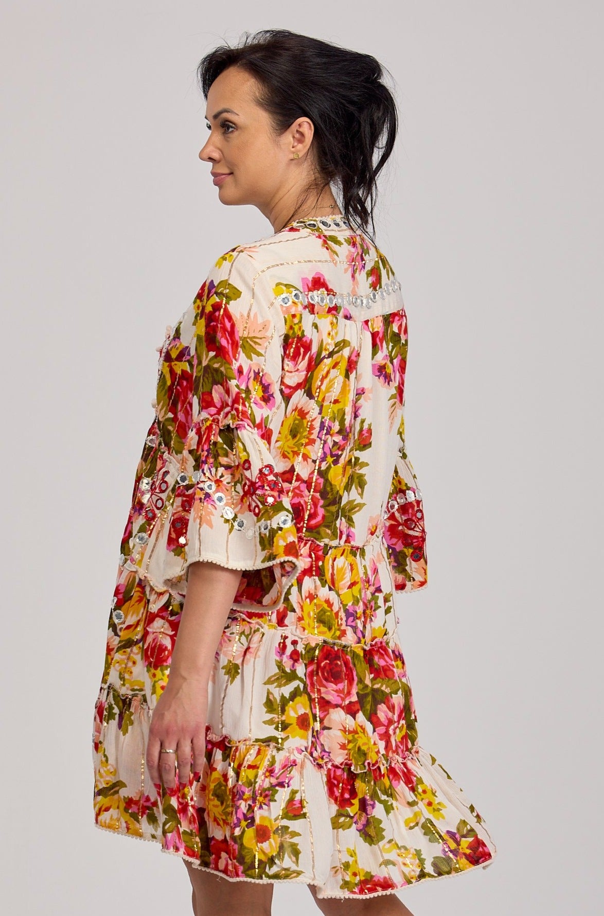 Sukienka Boho Hand Made Zdobiona Cekinami Biała