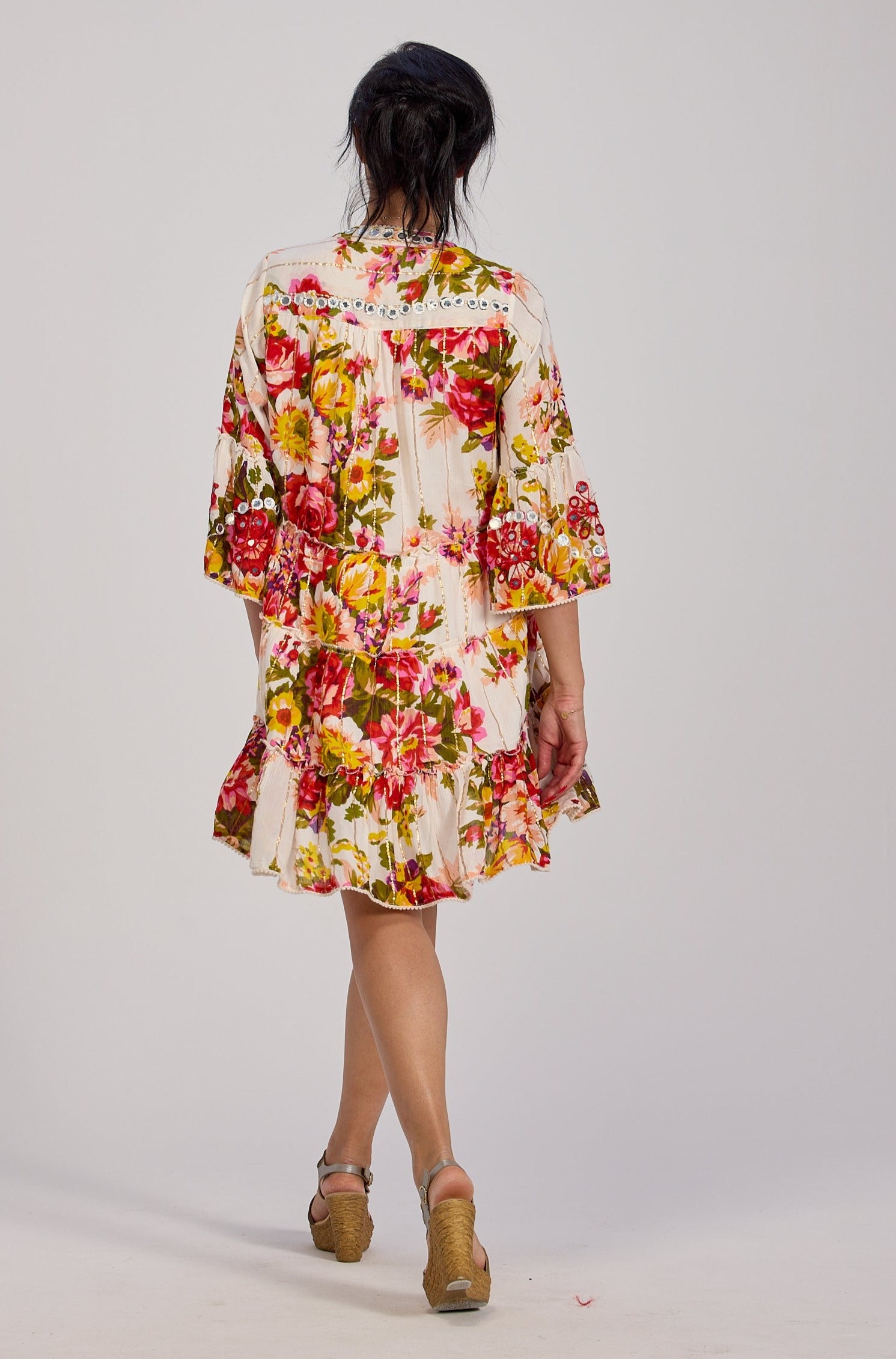 Sukienka Boho Hand Made Zdobiona Cekinami Biała