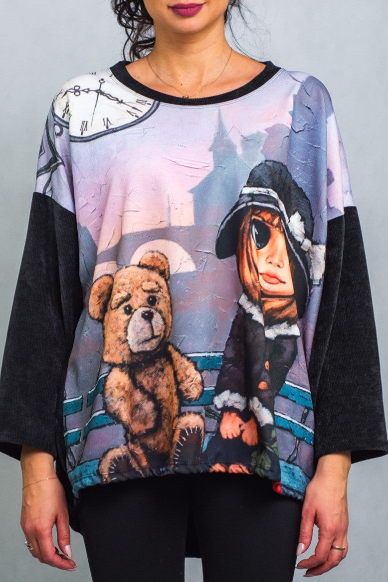 Bluza z Nadrukiem i Ściągaczem Teddy