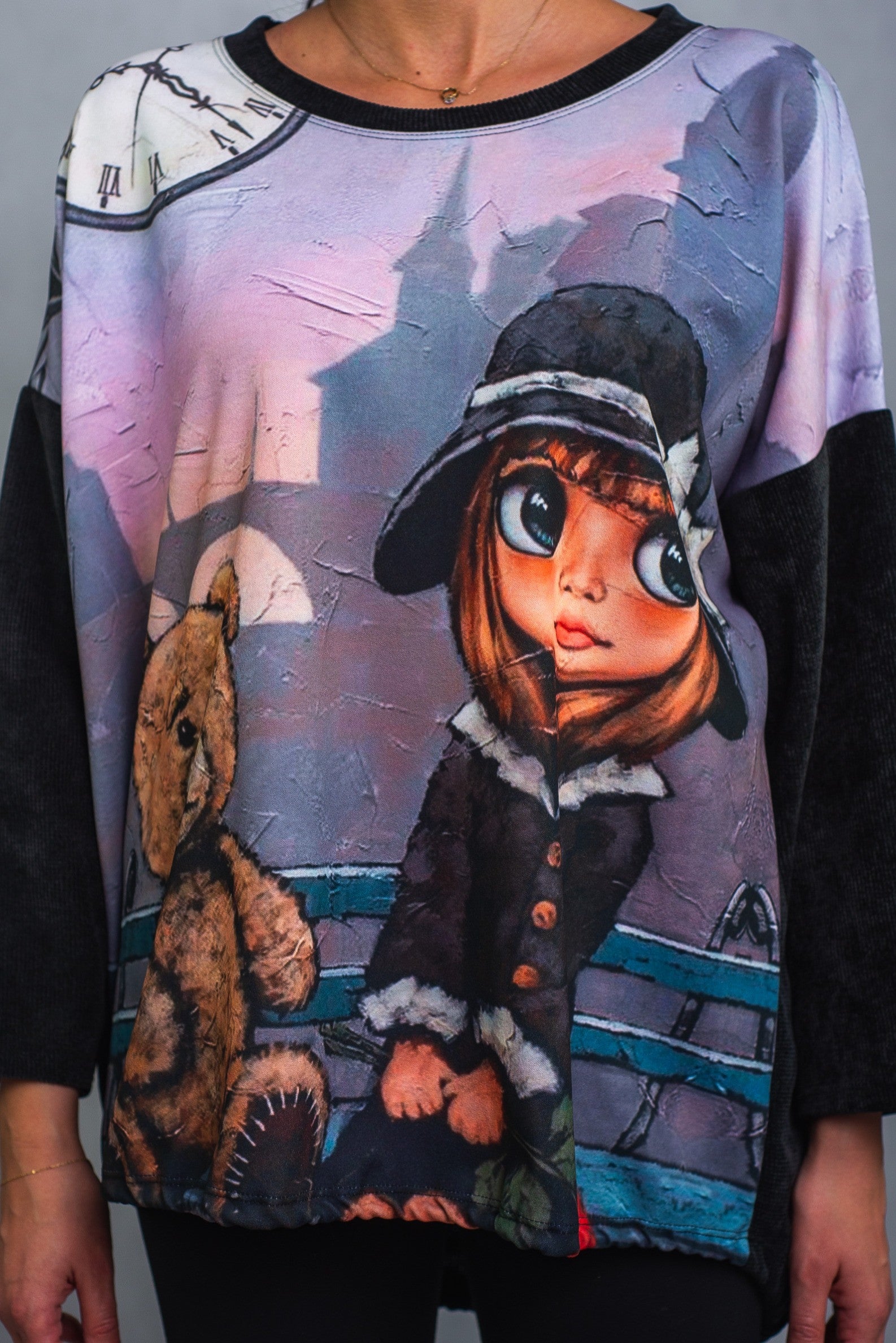 Bluza z Nadrukiem i Ściągaczem Teddy