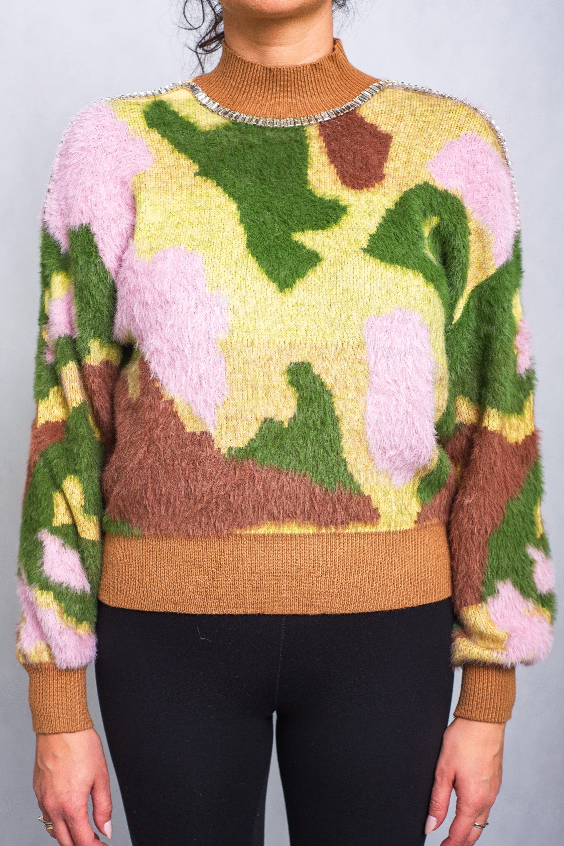 Sweter z Aplikacją z Kamieni Brązowy