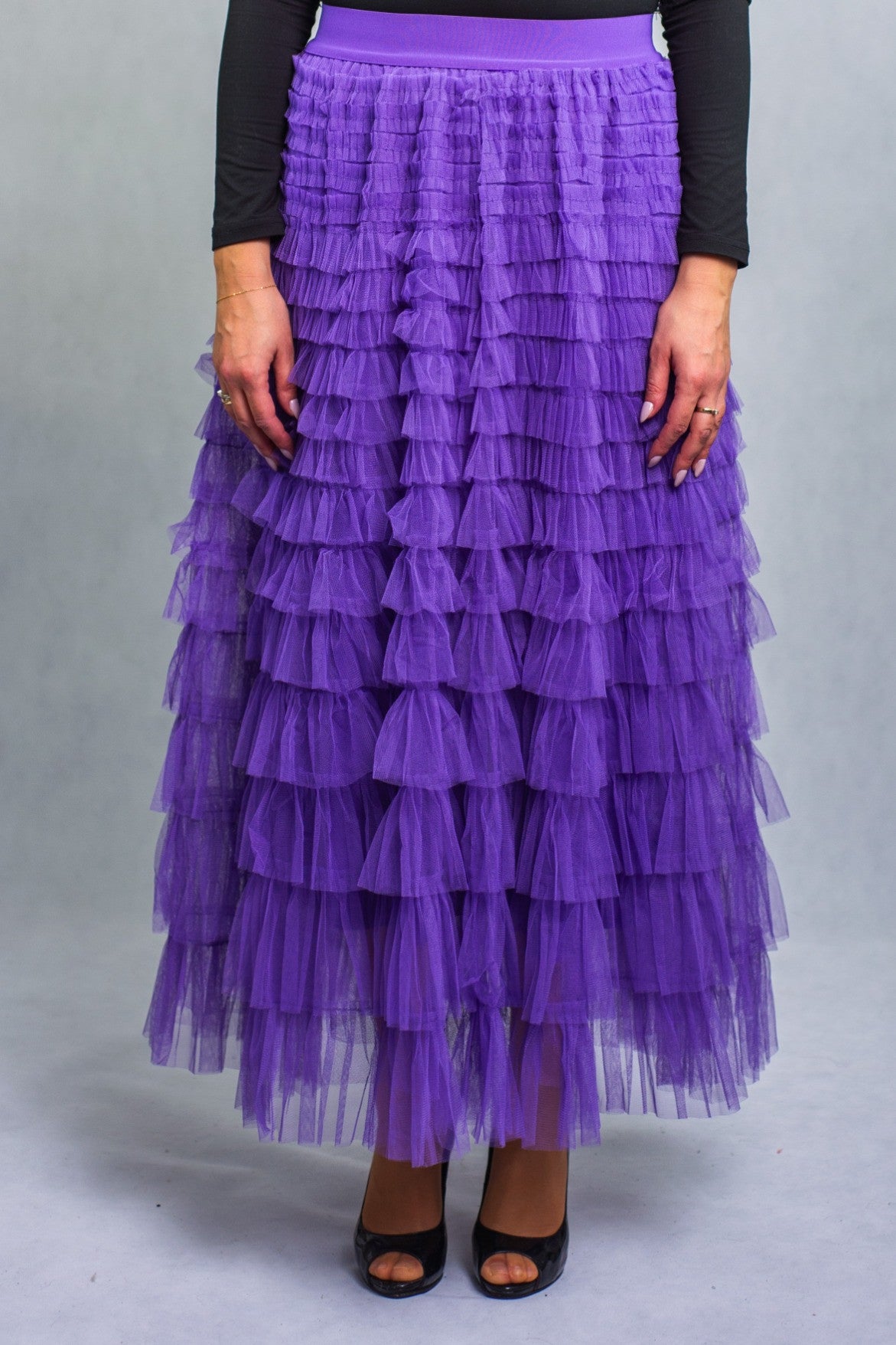 Spódnica Tiulowa Warstwowa z Falbankami Maxi Fioletowa