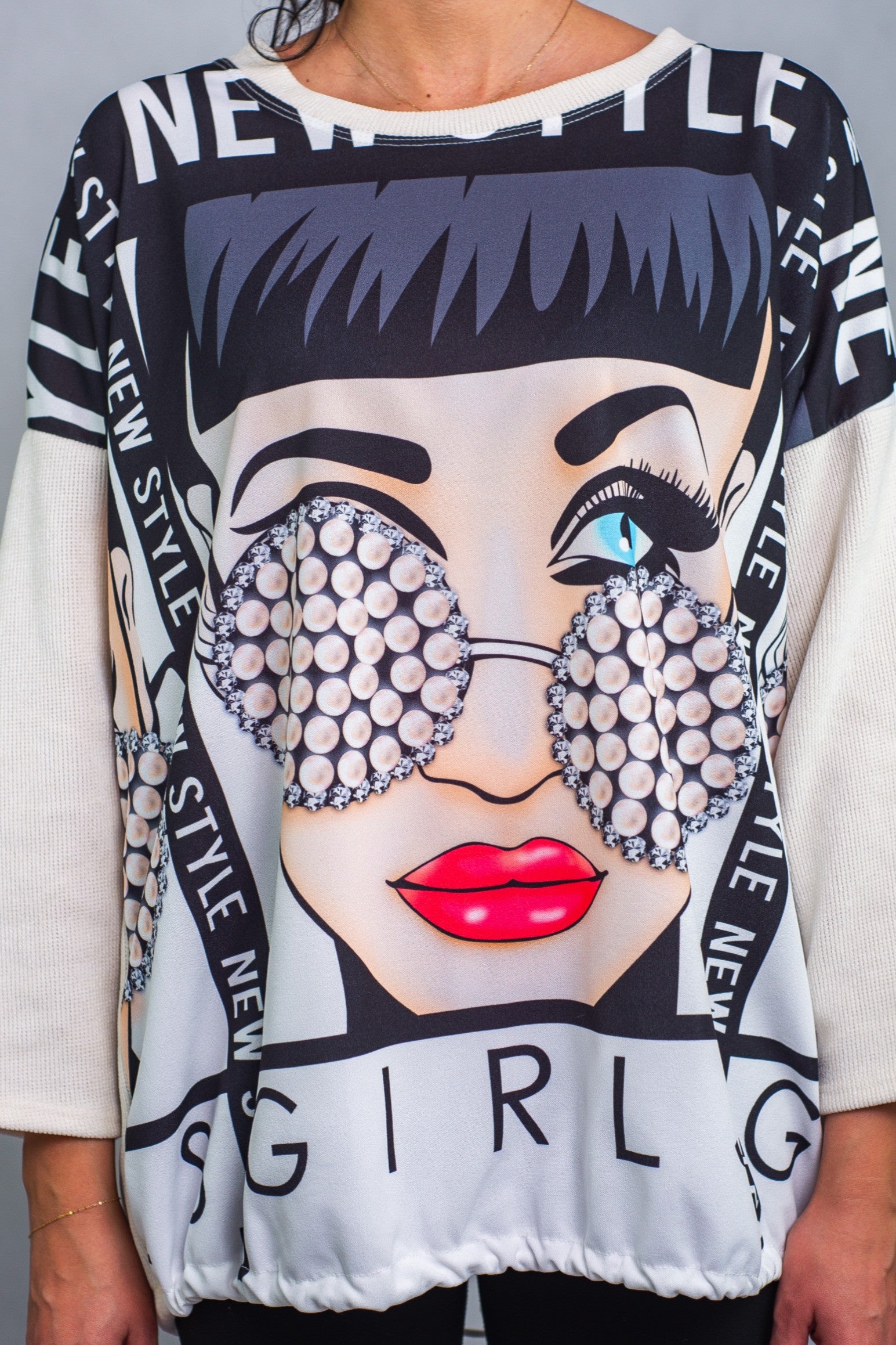 Bluza z Nadrukiem i Ściągaczem New Style