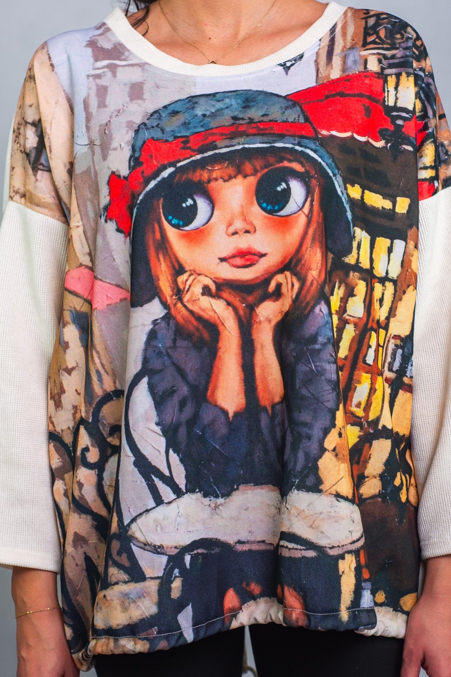 Bluza z Nadrukiem i Ściągaczem Big Eyes